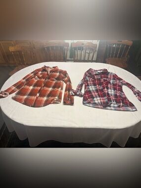 Womens Plaid Button-Down Shirt - Red & Orange